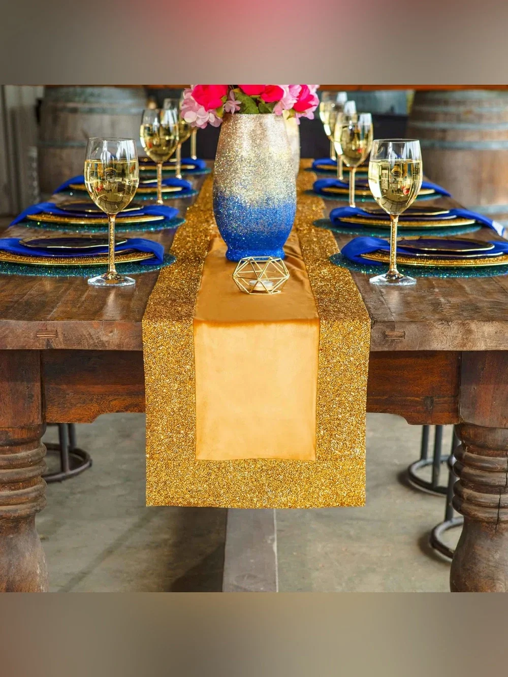 Sparkles Home Luminous Border Velvet Table Runner gold Rhinestone Trim 72